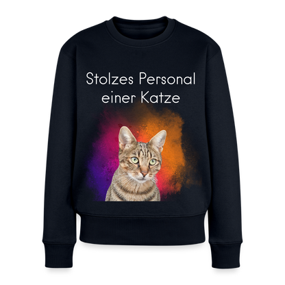 Damen Pullover „Stolzes Personal einer Katze“ – Pedro Design – weißer Print 🐾👑 - Navy
