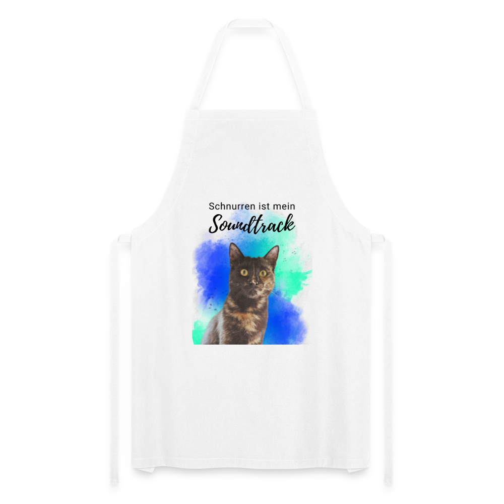 Kochschürze „Schnurren ist mein Soundtrack“ – Katzen-Liebe trifft Küchenkunst - Weiß