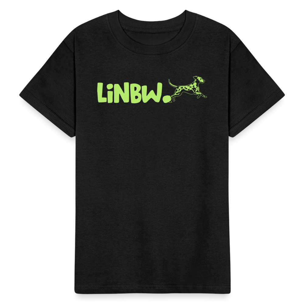 Kinder-T-Shirt – „LiNBW.“ Logo vorne & Zitat hinten | Doppelseitiger Style für tierliebe Kids - Schwarz