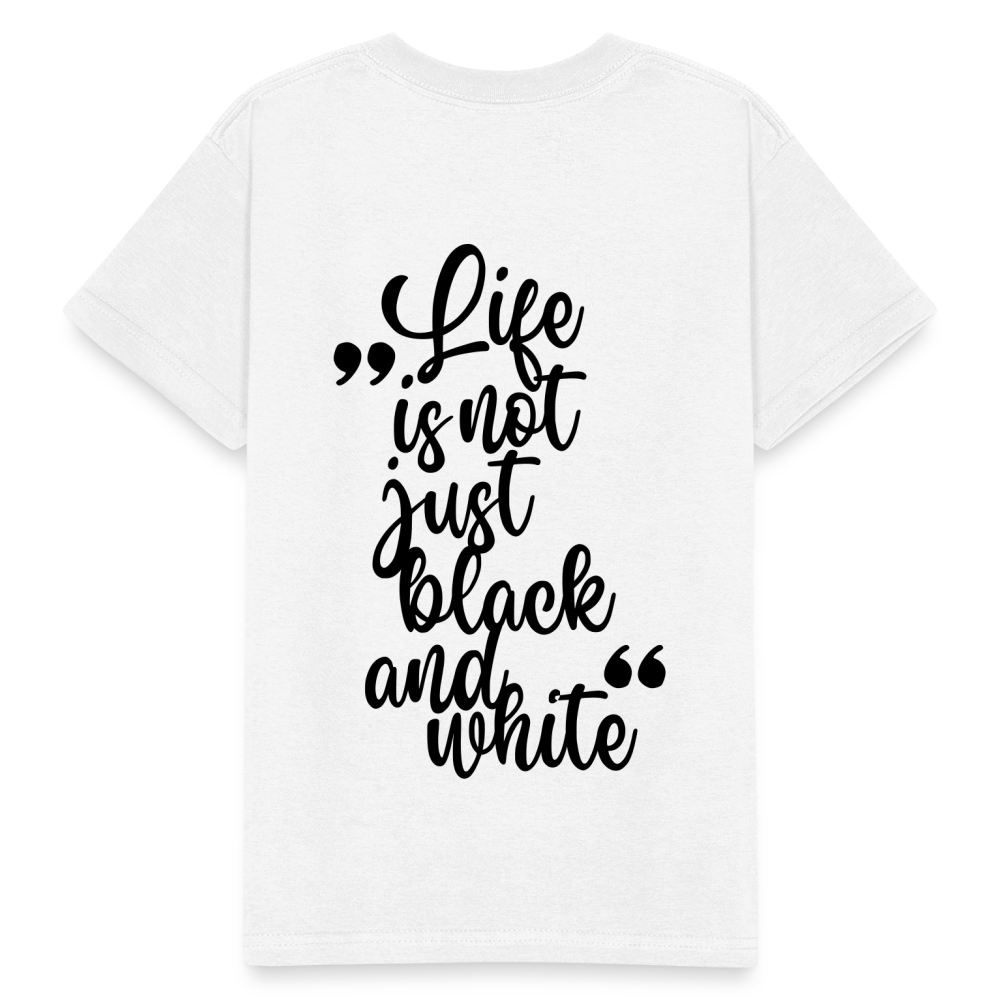 Kinder-T-Shirt – „LiNBW.“ Logo vorne & Zitat hinten | Doppelseitiger Style für tierliebe Kids - Weiß