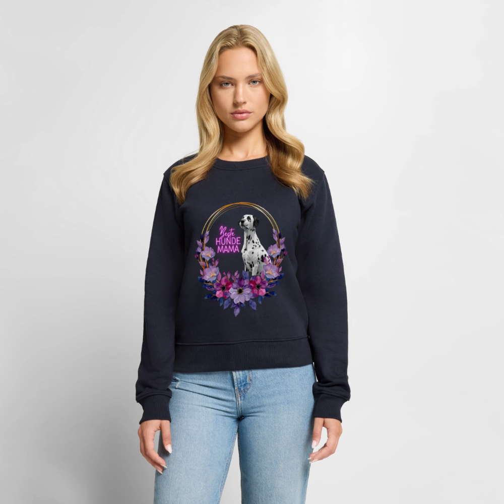 Damen Pullover „Beste Hundemama“ – Boa mit Blumenkranz – Geschenkidee für Hundefans 🐾🌸 - Navy