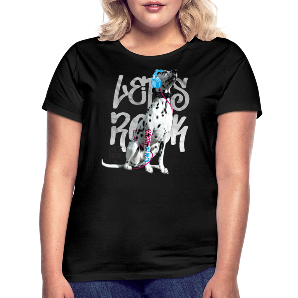 LiNBW. Frauen T-Shirt Dalmatiner Let's Rock - Schwarz
