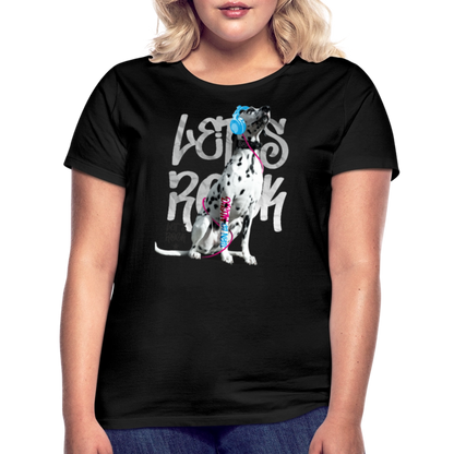 LiNBW. Frauen T-Shirt Dalmatiner Let's Rock - Schwarz