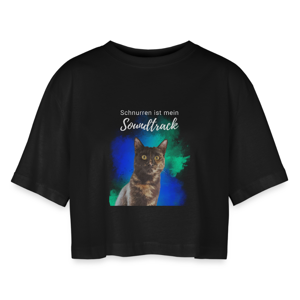 LiNBW. Frauen Cropped T-Shirt Schnurren ist mein Soundtrack - Schwarz