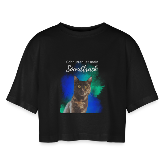 LiNBW. Frauen Cropped T-Shirt Schnurren ist mein Soundtrack - Schwarz