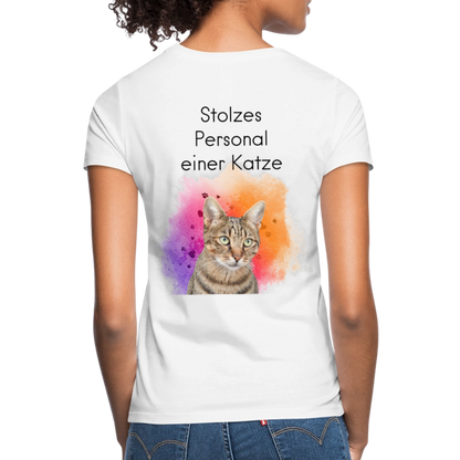 LiNBW. Frauen T-Shirt Stolzes Personal einer Katze - Weiß
