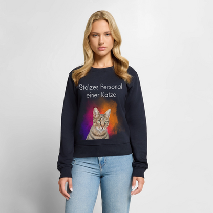 Damen Pullover „Stolzes Personal einer Katze“ – Pedro Design – weißer Print 🐾👑 - Navy