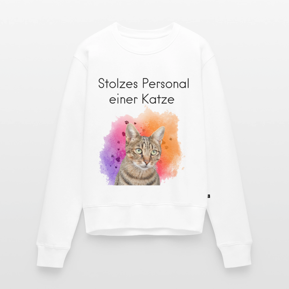 Damen Pullover „Stolzes Personal einer Katze“ – Pedro Design – schwarzer Print 🐾👑 - Weiß