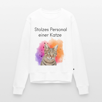 Damen Pullover „Stolzes Personal einer Katze“ – Pedro Design – schwarzer Print 🐾👑 - Weiß