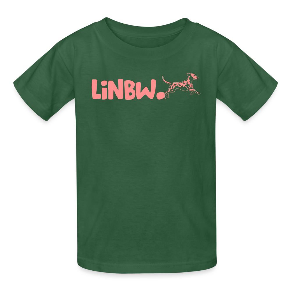 Kinder-T-Shirt – „LiNBW.“ Logo vorne & Zitat hinten | Doppelseitiger Style für tierliebe Kids - Flaschengrün