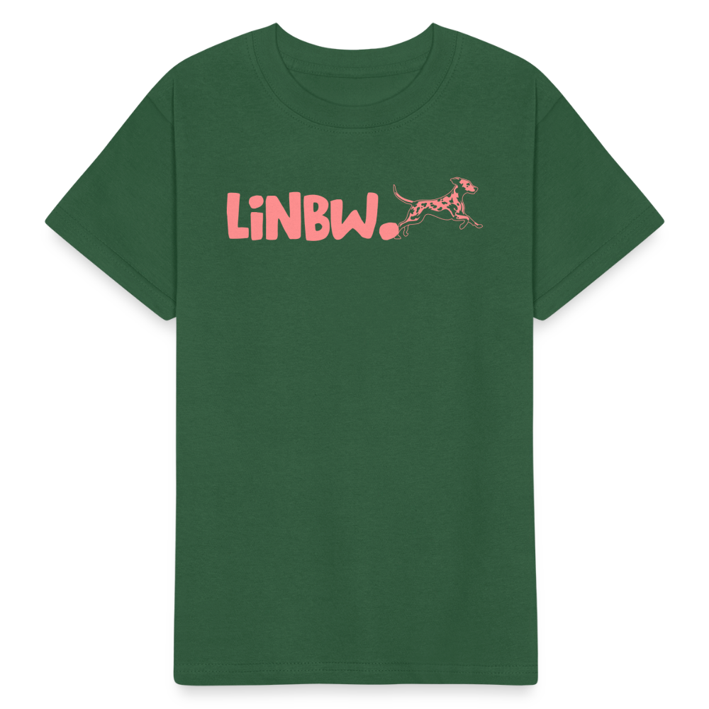 Kinder-T-Shirt – „LiNBW.“ Logo vorne & Zitat hinten | Doppelseitiger Style für tierliebe Kids - Flaschengrün