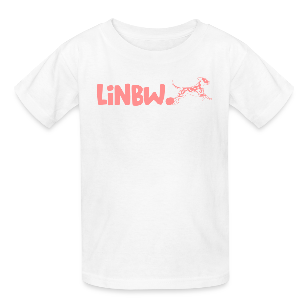 Kinder-T-Shirt – „LiNBW.“ Logo vorne & Zitat hinten | Doppelseitiger Style für tierliebe Kids - Weiß