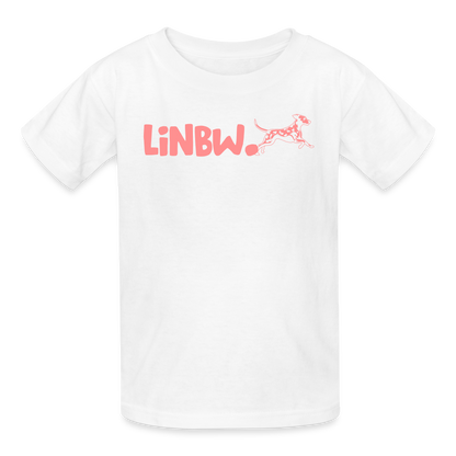 Kinder-T-Shirt – „LiNBW.“ Logo vorne & Zitat hinten | Doppelseitiger Style für tierliebe Kids - Weiß