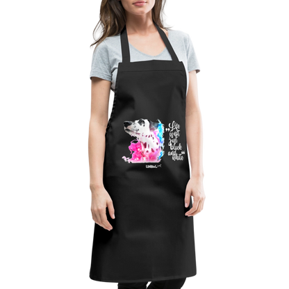 Kochschürze „Life is not just black and white“ – Statement mit Dalmatiner und Farb-Splash - Schwarz