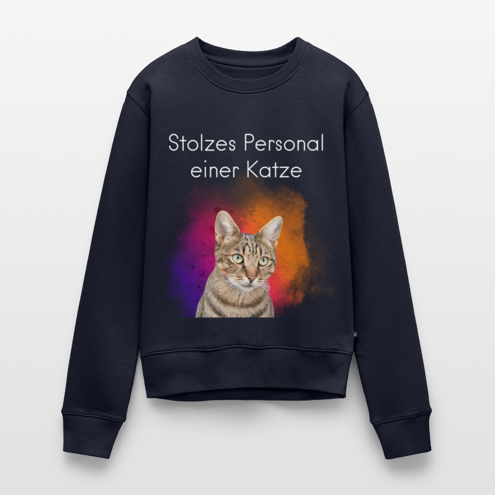 Damen Pullover „Stolzes Personal einer Katze“ – Pedro Design – weißer Print 🐾👑 - Navy