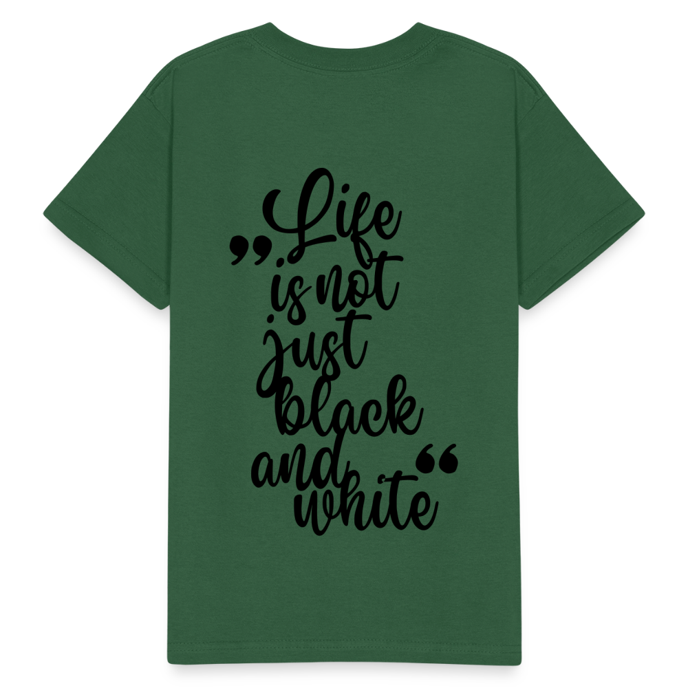 Kinder-T-Shirt – „LiNBW.“ Logo vorne & Zitat hinten | Doppelseitiger Style für tierliebe Kids - Flaschengrün