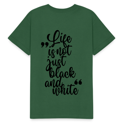 Kinder-T-Shirt – „LiNBW.“ Logo vorne & Zitat hinten | Doppelseitiger Style für tierliebe Kids - Flaschengrün