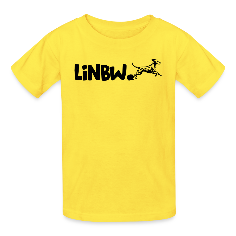 Kinder-T-Shirt – „LiNBW.“ Logo vorne & Zitat hinten | Doppelseitiger Style für tierliebe Kids - Gelb