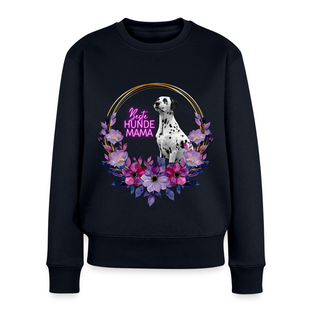 Damen Pullover „Beste Hundemama“ – Boa mit Blumenkranz – Geschenkidee für Hundefans 🐾🌸 - Navy