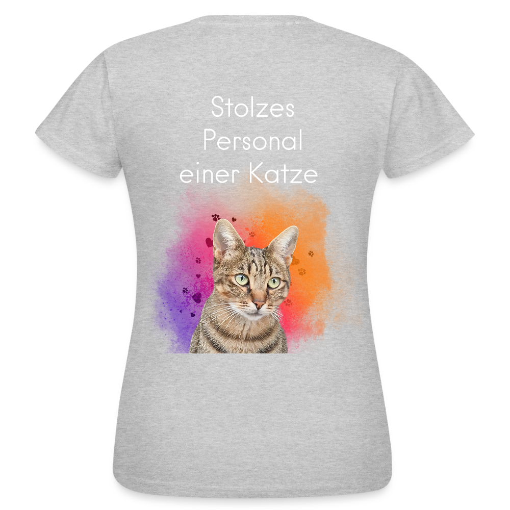 LiNBW. Frauen T-Shirt Stolzes Personal einer Katze - Grau meliert