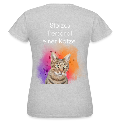 LiNBW. Frauen T-Shirt Stolzes Personal einer Katze - Grau meliert