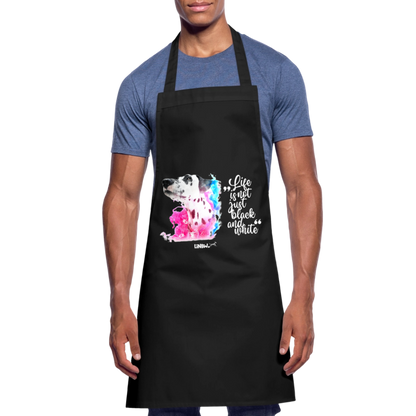 Kochschürze „Life is not just black and white“ – Statement mit Dalmatiner und Farb-Splash - Schwarz