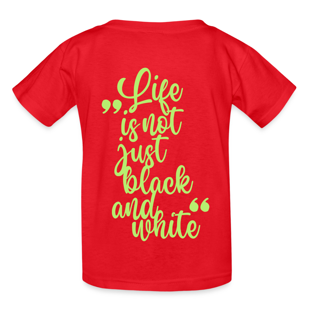 Kinder-T-Shirt – „LiNBW.“ Logo vorne & Zitat hinten | Doppelseitiger Style für tierliebe Kids - Rot