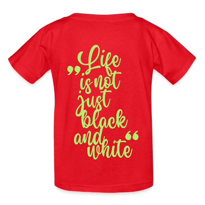 Kinder-T-Shirt – „LiNBW.“ Logo vorne & Zitat hinten | Doppelseitiger Style für tierliebe Kids - Rot