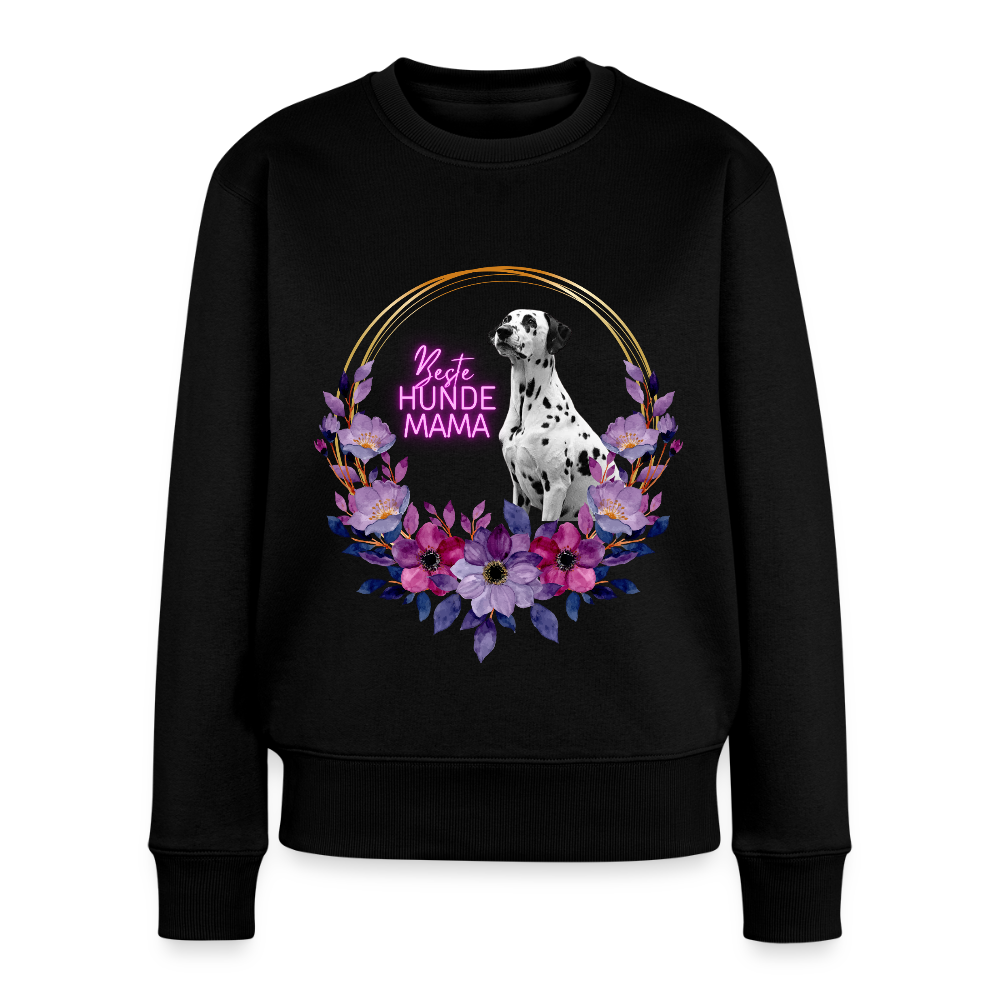 Damen Pullover „Beste Hundemama“ – Boa mit Blumenkranz – Geschenkidee für Hundefans 🐾🌸 - Schwarz