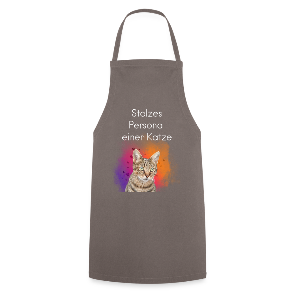 Kochschürze „Stolzes Personal einer Katze“ – Für wahre Katzenbedienstete - Grau