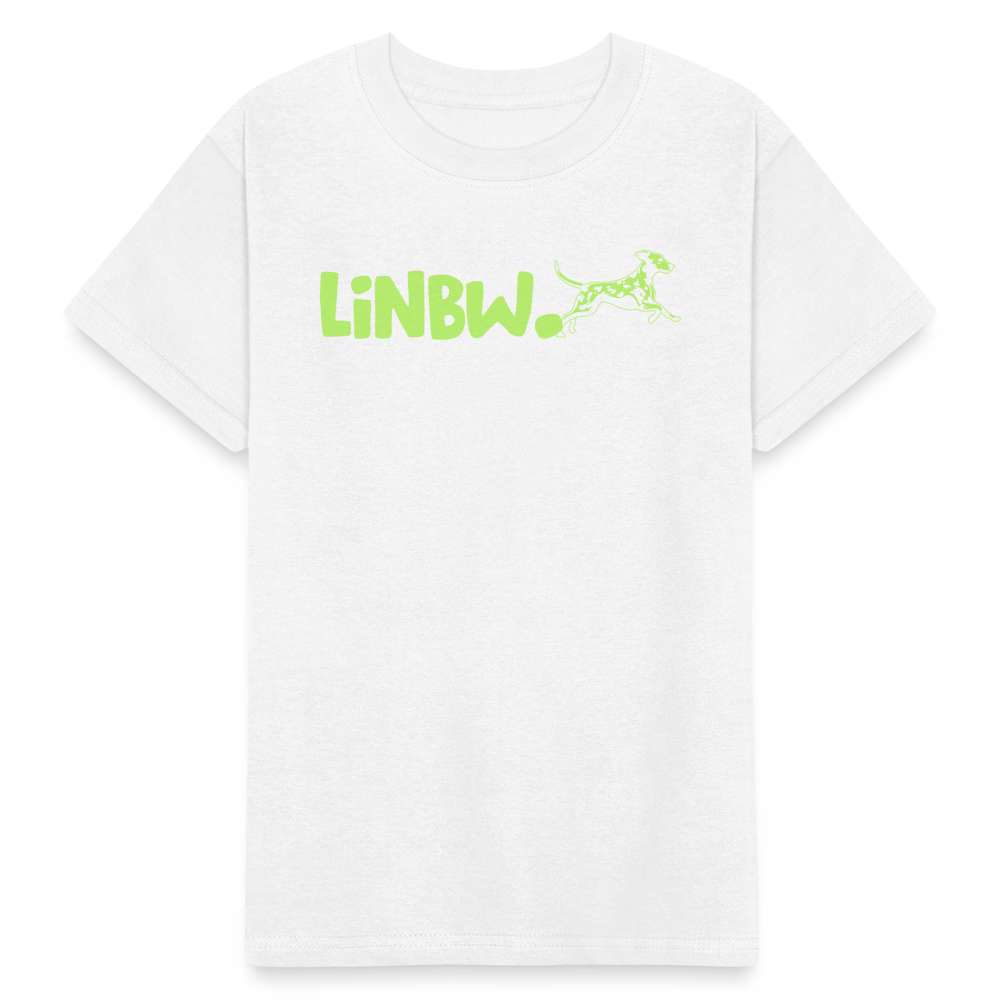 Kinder-T-Shirt – „LiNBW.“ Logo vorne & Zitat hinten | Doppelseitiger Style für tierliebe Kids - Weiß