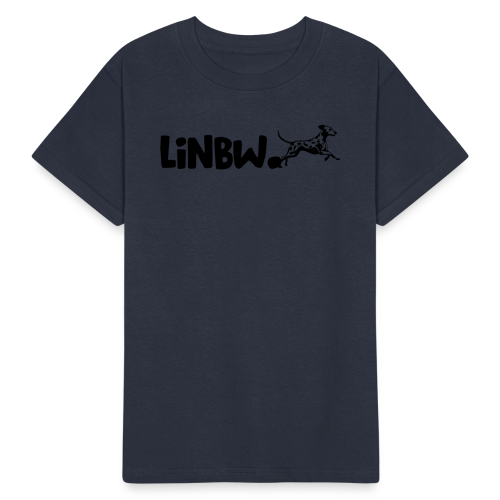 Kinder-T-Shirt – „LiNBW.“ Logo vorne & Zitat hinten | Doppelseitiger Style für tierliebe Kids - Navy