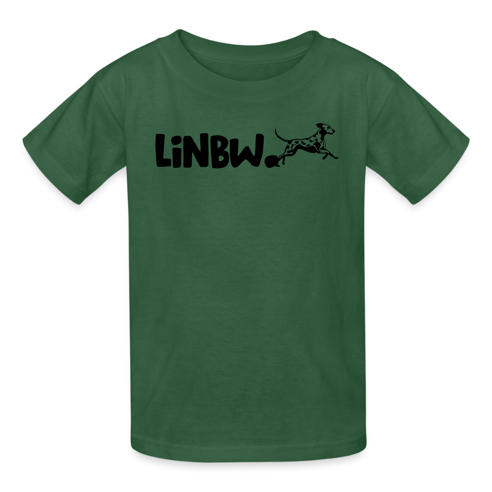 Kinder-T-Shirt – „LiNBW.“ Logo vorne & Zitat hinten | Doppelseitiger Style für tierliebe Kids - Flaschengrün