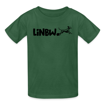 Kinder-T-Shirt – „LiNBW.“ Logo vorne & Zitat hinten | Doppelseitiger Style für tierliebe Kids - Flaschengrün