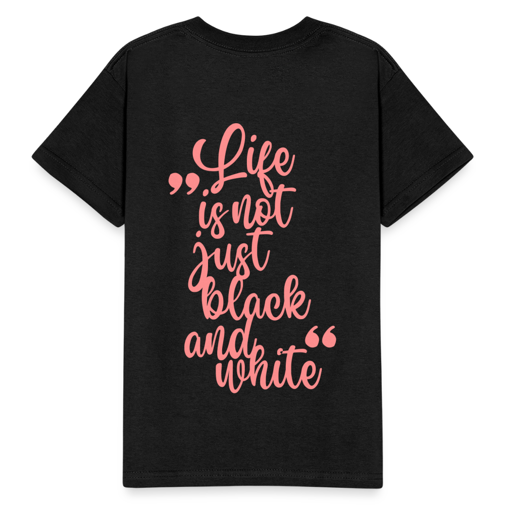 Kinder-T-Shirt – „LiNBW.“ Logo vorne & Zitat hinten | Doppelseitiger Style für tierliebe Kids - Schwarz