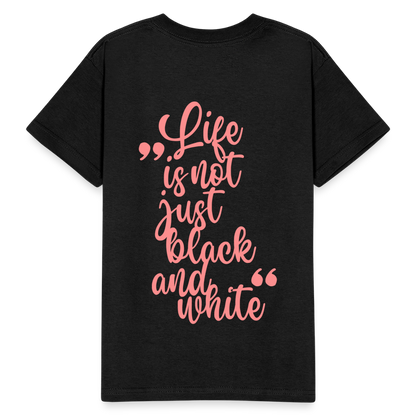 Kinder-T-Shirt – „LiNBW.“ Logo vorne & Zitat hinten | Doppelseitiger Style für tierliebe Kids - Schwarz