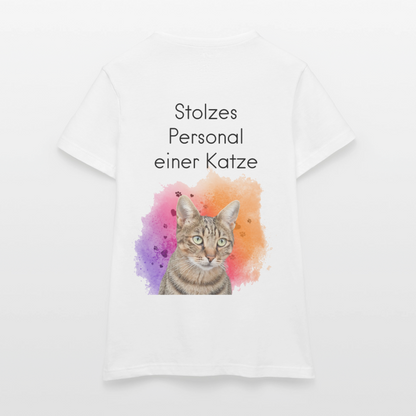 LiNBW. Frauen T-Shirt Stolzes Personal einer Katze - Weiß