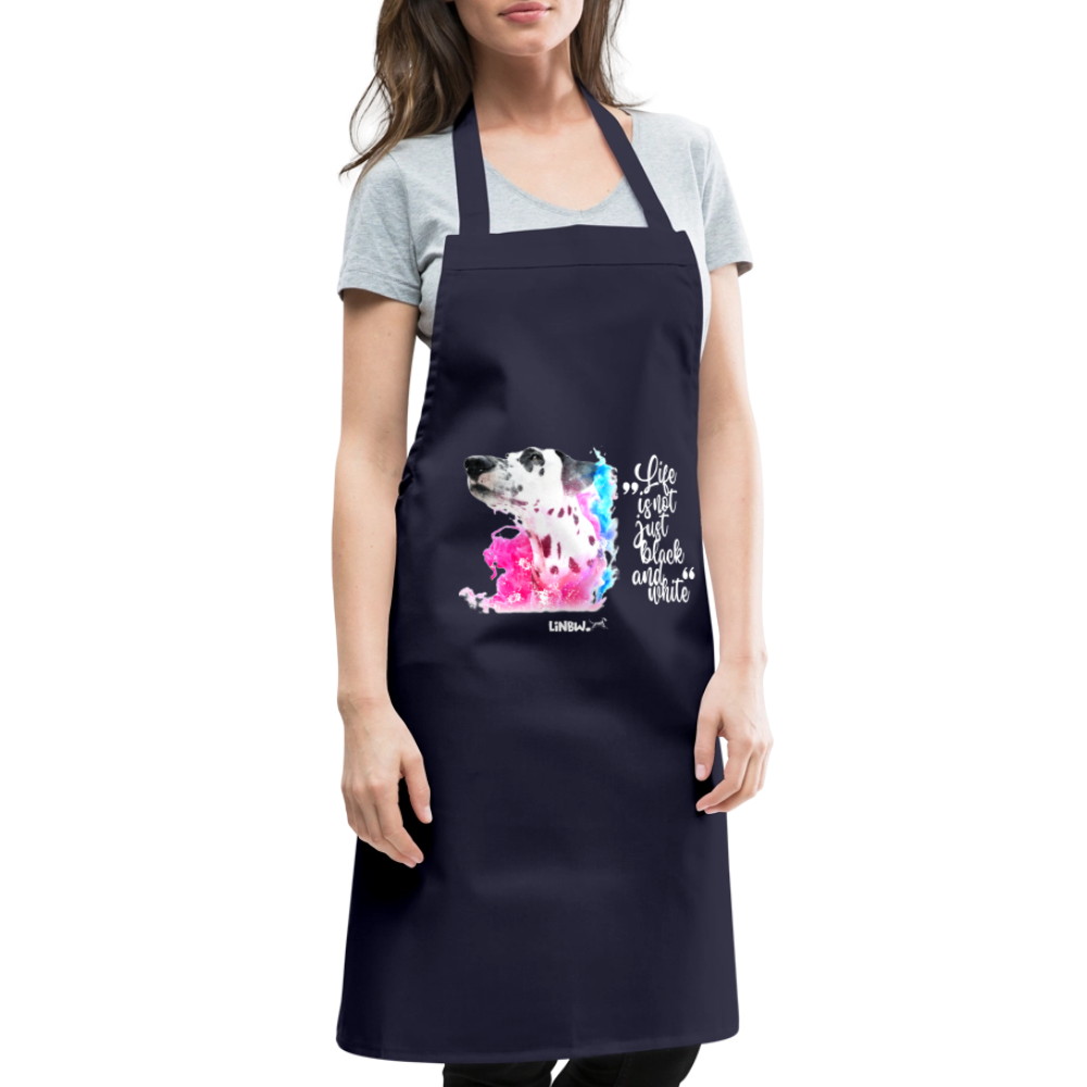 Kochschürze „Life is not just black and white“ – Statement mit Dalmatiner und Farb-Splash - Navy