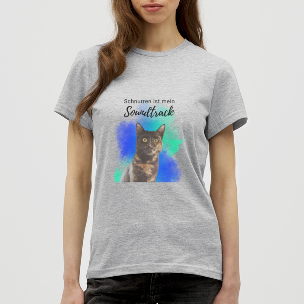 LiNBW. Frauen T-Shirt Schnurren ist mein Soundtrack - Grau meliert