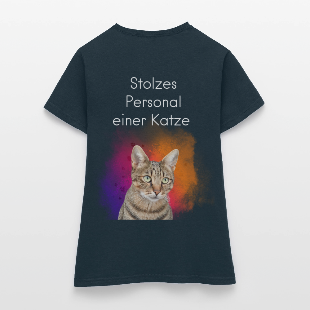 LiNBW. Frauen T-Shirt Stolzes Personal einer Katze - Navy