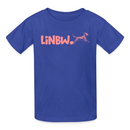 Kinder-T-Shirt – „LiNBW.“ Logo vorne & Zitat hinten | Doppelseitiger Style für tierliebe Kids - Royalblau