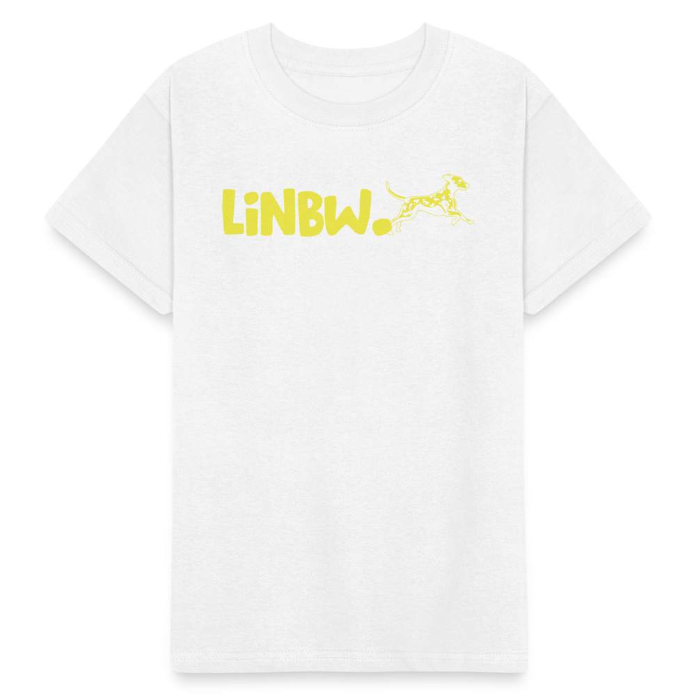 Kinder-T-Shirt – „LiNBW.“ Logo vorne & Zitat hinten | Doppelseitiger Style für tierliebe Kids - Weiß