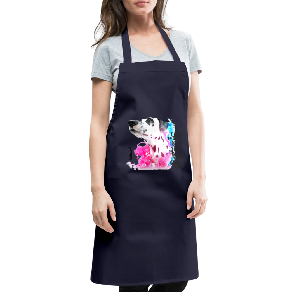 Kochschürze „Life is not just black and white“ – Statement mit Dalmatiner und Farb-Splash - Navy