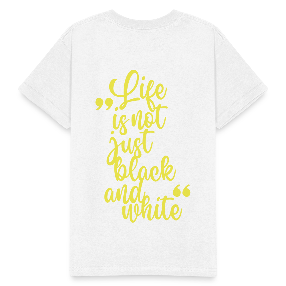 Kinder-T-Shirt – „LiNBW.“ Logo vorne & Zitat hinten | Doppelseitiger Style für tierliebe Kids - Weiß