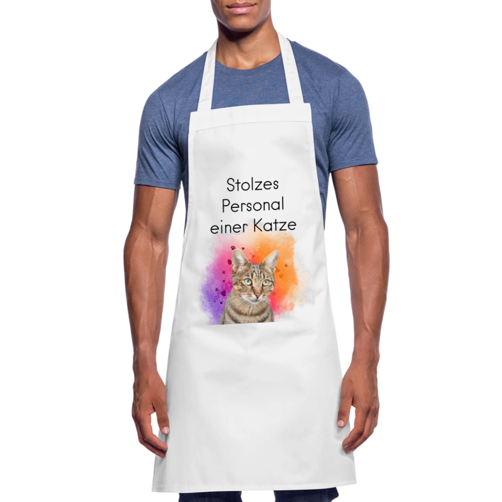 Kochschürze „Stolzes Personal einer Katze“ – Für wahre Katzenbedienstete - Weiß
