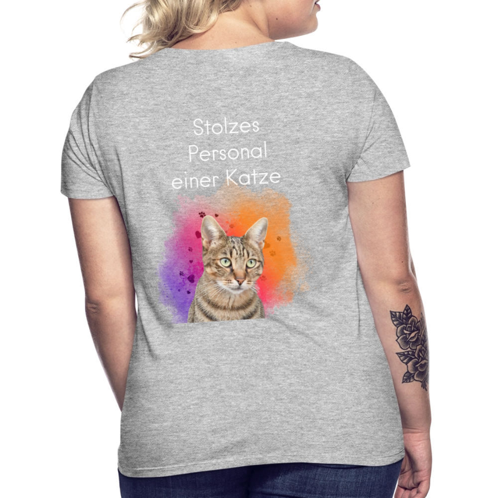 LiNBW. Frauen T-Shirt Stolzes Personal einer Katze - Grau meliert