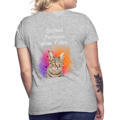 LiNBW. Frauen T-Shirt Stolzes Personal einer Katze - Grau meliert