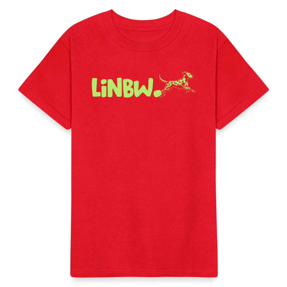 Kinder-T-Shirt – „LiNBW.“ Logo vorne & Zitat hinten | Doppelseitiger Style für tierliebe Kids - Rot