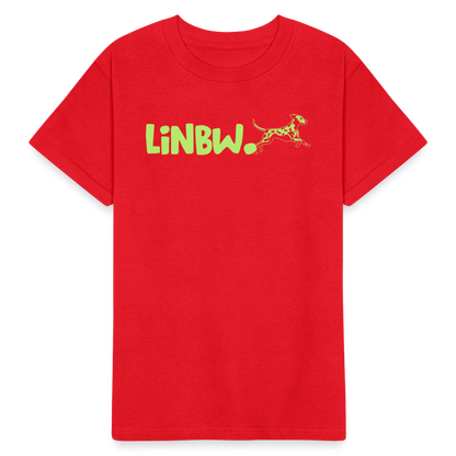 Kinder-T-Shirt – „LiNBW.“ Logo vorne & Zitat hinten | Doppelseitiger Style für tierliebe Kids - Rot