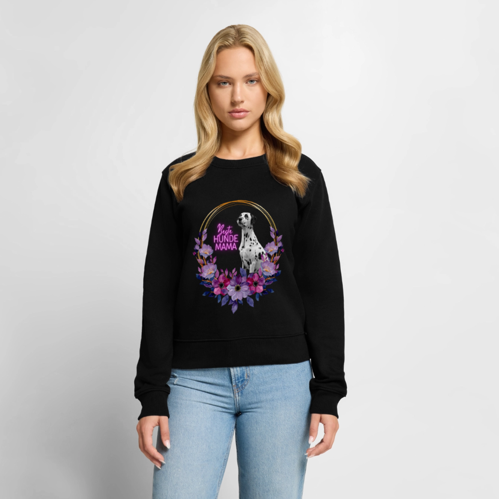 Damen Pullover „Beste Hundemama“ – Boa mit Blumenkranz – Geschenkidee für Hundefans 🐾🌸 - Schwarz